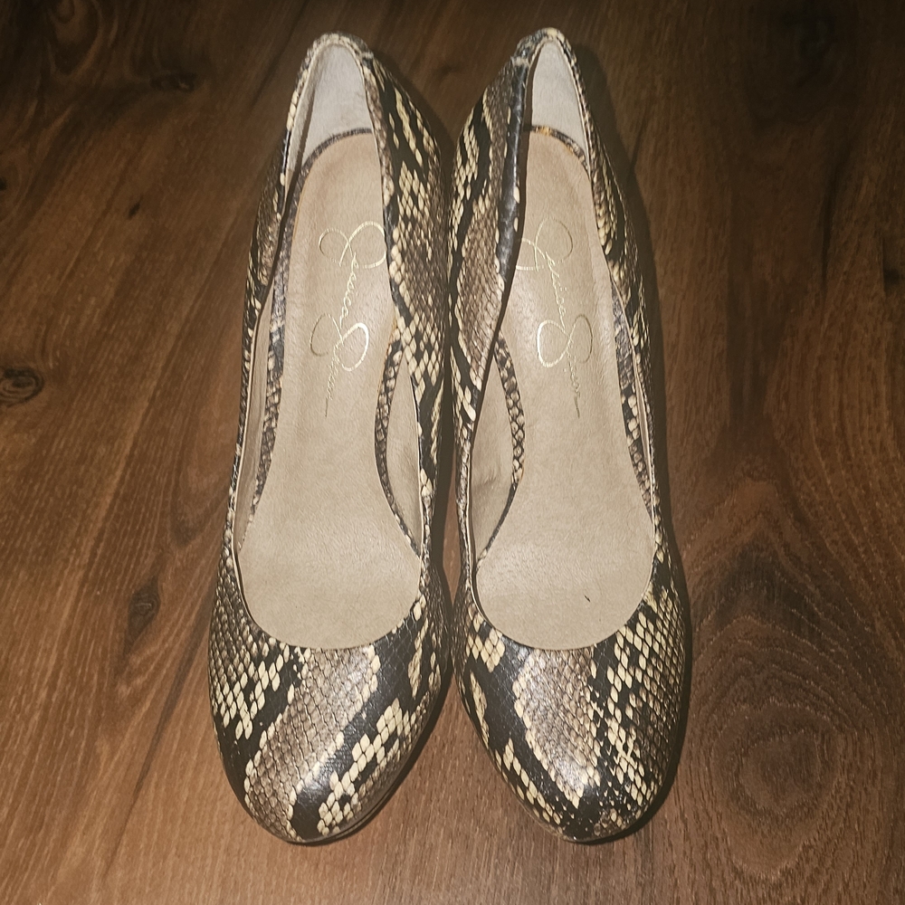 Jessica Simpson Brown and Black Heels with Snakeskin Pattern